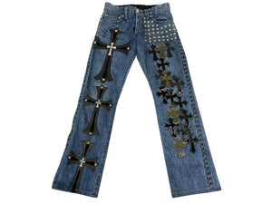 CHROME HEARTS クロムハーツ デニムパンツ サイズ29 カスタムオーダー クロスボール CHプラス クロスパッチ ピラミッド 美品 中古 4c067137ch