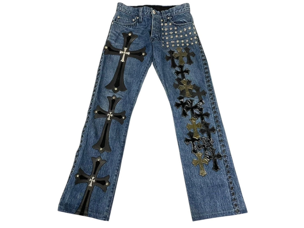 CHROME HEARTS クロムハーツ デニムパンツ サイズ29 カスタムオーダー クロスボール CHプラス クロスパッチ ピラミッド 美品 中古 4c067137ch