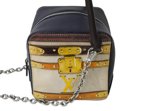 LOUIS VUITTON ルイヴィトン トロンプルイユ 2WAY ハンドバッグ M52350 ブラウン ネイビー アイボリー レザー シルバー金具 美品 中古 4c067147