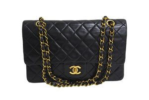 CHANEL シャネル マトラッセ 25 ショルダーバッグ ダブルフラップ 2番台 ラムスキン ブラック ゴールド 美品 中古 4c067149