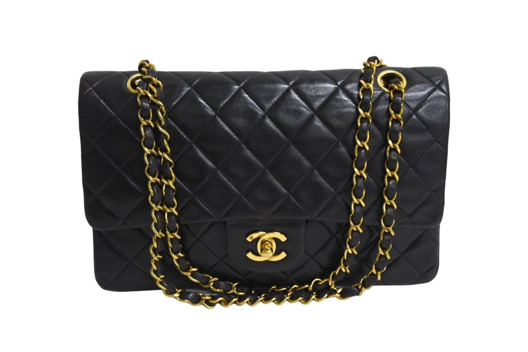 CHANEL シャネル マトラッセ 25 ショルダーバッグ ダブルフラップ 2番台 ラムスキン ブラック ゴールド 美品 中古 4c067149