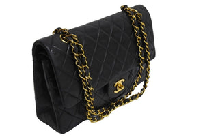CHANEL シャネル マトラッセ 25 ショルダーバッグ ダブルフラップ 2番台 ラムスキン ブラック ゴールド 美品 中古 4c067149