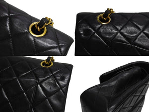 CHANEL シャネル マトラッセ 25 ショルダーバッグ ダブルフラップ 2番台 ラムスキン ブラック ゴールド 美品 中古 4c067149
