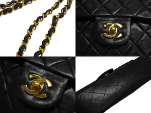 CHANEL シャネル マトラッセ 25 ショルダーバッグ ダブルフラップ 2番台 ラムスキン ブラック ゴールド 美品 中古 4c067149