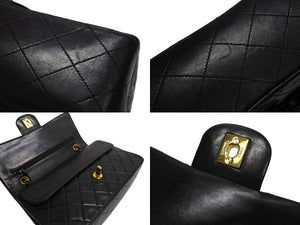 CHANEL シャネル マトラッセ 25 ショルダーバッグ ダブルフラップ 2番台 ラムスキン ブラック ゴールド 美品 中古 4c067149