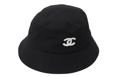 極美品 CHANEL シャネル ハット 帽子 ココマーク 内チェック ブラック M 23AW コットン 中古 4c067165