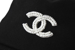 極美品 CHANEL シャネル ハット 帽子 ココマーク 内チェック ブラック M 23AW コットン 中古 4c067165