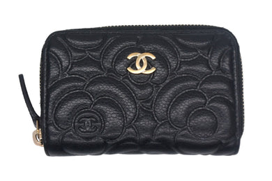 CHANEL シャネル コインケース 小銭入れ カメリア ココマーク 29番台 ラムスキン シルバー金具 ブラック 美品 中古 4c067170