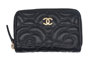 CHANEL シャネル コインケース 小銭入れ カメリア ココマーク 29番台 ラムスキン シルバー金具 ブラック 美品 中古 4c067170