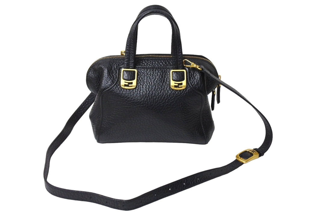 極美品 FENDI フェンディ カメレオン ミニハンドバッグ 8BL117 イタリア製 レザー ブラック ゴールド金具 中古 4c067171 