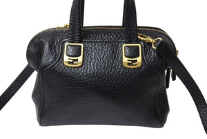 極美品 FENDI フェンディ カメレオン ミニハンドバッグ 8BL117 イタリア製 レザー ブラック ゴールド金具 中古 4c067171 