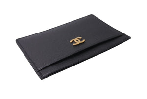 新品同様 CHANEL シャネル カードケース 名刺入れ ココマーク キャビアスキン 5番台 ブラック ゴールド金具 中古 4c067172