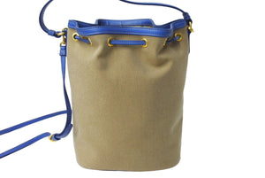 極美品 PRADA プラダ 2wayショルダーバッグ ハンドバッグ 巾着 1BH038 キャンバス ジャガード ベージュ ブルー ゴールド 中古 4c067175 