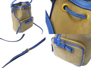 極美品 PRADA プラダ 2wayショルダーバッグ ハンドバッグ 巾着 1BH038 キャンバス ジャガード ベージュ ブルー ゴールド 中古 4c067175 