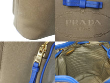画像をギャラリービューアに読み込む, 極美品 PRADA プラダ 2wayショルダーバッグ ハンドバッグ 巾着 1BH038 キャンバス ジャガード ベージュ ブルー ゴールド 中古 4c067175 