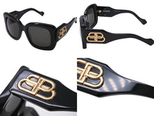 Load image into Gallery viewer, BALENCIAGA バレンシアガ サングラス BB0069S サイズ53□23 135 ブラック ゴールド プラスチック BBロゴ 美品 中古 4c067182