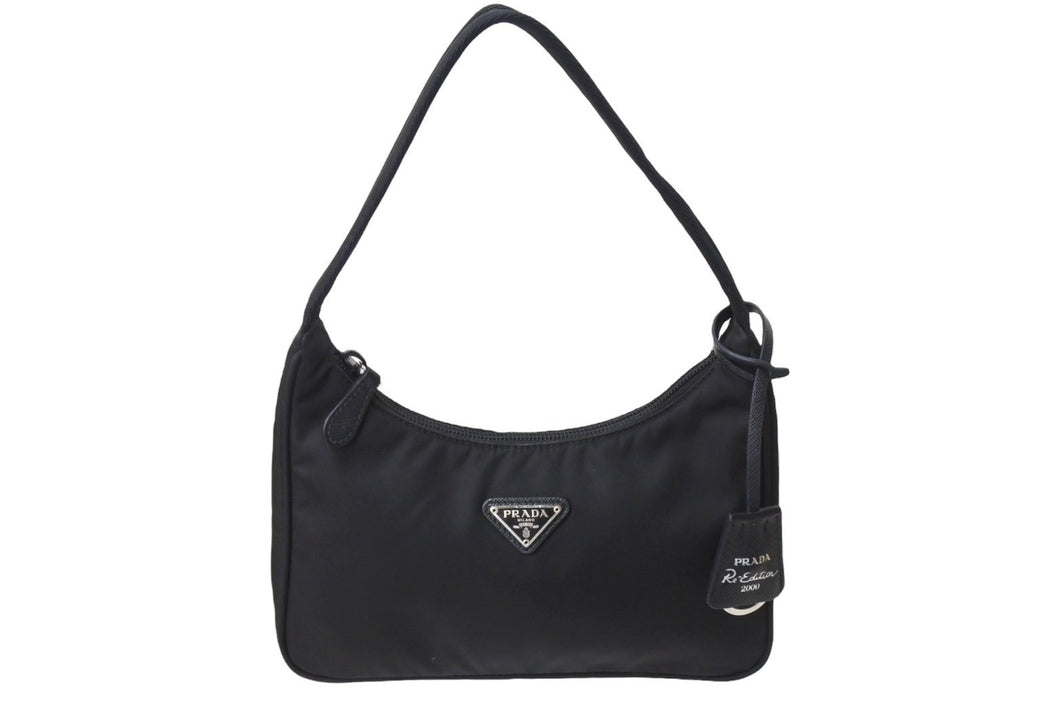 PRADA プラダ ホーボー RE-EDITION 2000 ホーボー ハンドバッグ トライアングル ブラック ナイロン 1NE515 美品 中古 4c067185 