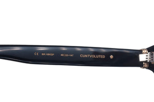 CHROME HEARTS クロムハーツ CUNTVOLUTED 伊達メガネ BK-18KGP サイズ49□23 147 ブラック ゴールドカラー プラスチック 美品 中古 4c067401