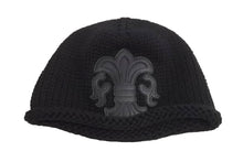 Load image into Gallery viewer, 極美品 ChromeHearts クロムハーツ レザーパッチビーニー カシミヤニットキャップ BSフレアパッチフレアボール付き 中古 4c067406