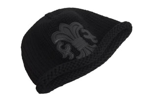 極美品 ChromeHearts クロムハーツ レザーパッチビーニー カシミヤニットキャップ BSフレアパッチフレアボール付き 中古 4c067406