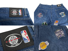 Load image into Gallery viewer, UNK デニムパンツ バギーデニム サイズ40 NBA Bリーグ オールスター バスケ 刺繍デザイン チームロゴ ブルー コットン 美品 中古 4c067434
