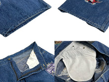 Load image into Gallery viewer, UNK デニムパンツ バギーデニム サイズ40 NBA Bリーグ オールスター バスケ 刺繍デザイン チームロゴ ブルー コットン 美品 中古 4c067434