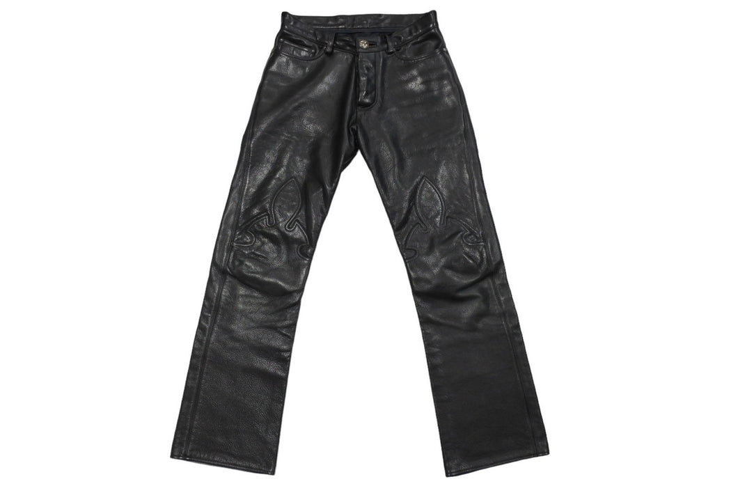 CHROME HEARTS クロムハーツ フレアニー カーペンター レザーパンツ ブラック シルバー925 ロゴ サイズ30 美品 中古 4c067447