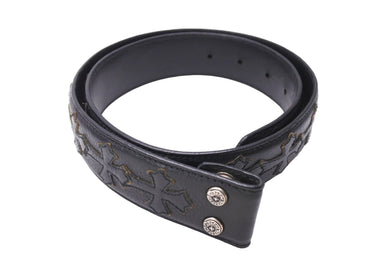 CHROME HEARTS クロムハーツ クロスパッチ ベルトストラップ サイズ30 レザー シルバー925 ブラック 美品 中古 4c067449