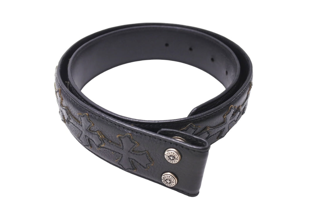 CHROME HEARTS クロムハーツ クロスパッチ ベルトストラップ サイズ30 レザー シルバー925 ブラック 美品 中古 4c067449