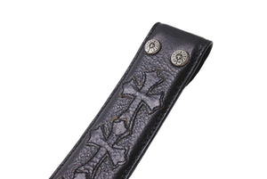 CHROME HEARTS クロムハーツ クロスパッチ ベルトストラップ サイズ30 レザー シルバー925 ブラック 美品 中古 4c067449