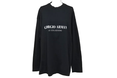 GIORGIO ARMANI ジョルジオアルマーニ 長袖Tシャツ イタリア製 コットン ブラック ホワイト サイズM 美品 中古 4c067461