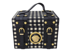 VERSACE ヴェルサーチ バニティトランク メデューサ ギンガムチェック ヴィンテージ ブラック ホワイト 美品 中古 4c067469 