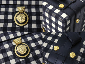 VERSACE ヴェルサーチ バニティトランク メデューサ ギンガムチェック ヴィンテージ ブラック ホワイト 美品 中古 4c067469 