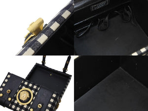 VERSACE ヴェルサーチ バニティトランク メデューサ ギンガムチェック ヴィンテージ ブラック ホワイト 美品 中古 4c067469 