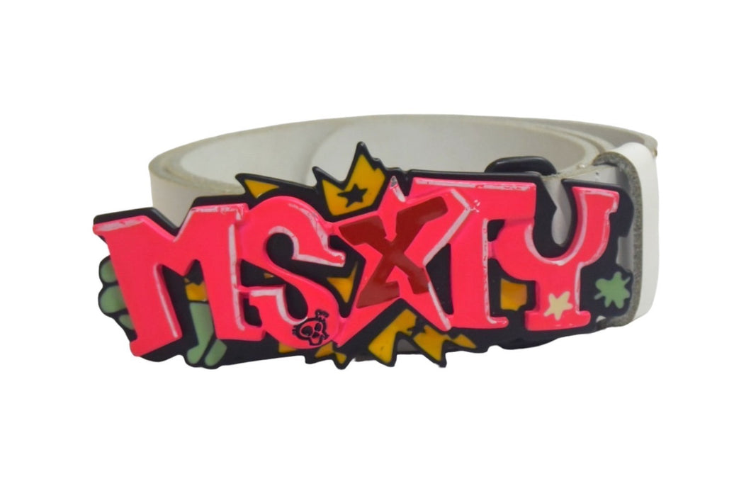 MISS SIXTY ミスシックスティ ベルト バックル イタリア製 サイズM レザー ホワイト ピンク 美品 中古 4c067473