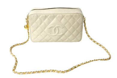 CHANEL シャネル ショルダーバッグ 2番台 ココマーク ココボール ホワイト キャビアスキン ゴールド金具 美品 中古 4c067493cc