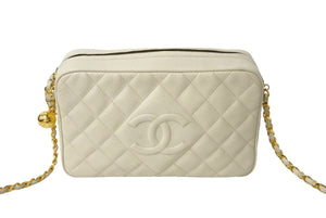 CHANEL シャネル ショルダーバッグ 2番台 ココマーク ココボール ホワイト キャビアスキン ゴールド金具 美品 中古 4c067493cc