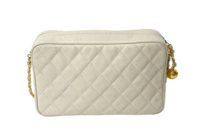 CHANEL シャネル ショルダーバッグ 2番台 ココマーク ココボール ホワイト キャビアスキン ゴールド金具 美品 中古 4c067493cc