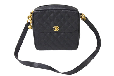 CHANEL シャネル マトラッセ ショルダーバッグ ココマーク 2番台 キャビアスキン ブラック ゴールド金具 美品 中古 4c067494