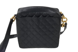 CHANEL シャネル マトラッセ ショルダーバッグ ココマーク 2番台 キャビアスキン ブラック ゴールド金具 美品 中古 4c067494