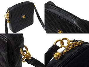CHANEL シャネル マトラッセ ショルダーバッグ ココマーク 2番台 キャビアスキン ブラック ゴールド金具 美品 中古 4c067494