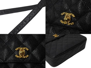 CHANEL シャネル マトラッセ ショルダーバッグ ココマーク 2番台 キャビアスキン ブラック ゴールド金具 美品 中古 4c067494