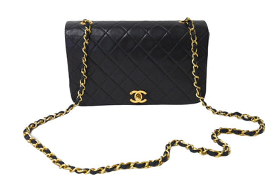 CHANEL シャネル フルフラップ マトラッセ ターンロック チェーンショルダーバッグ 1番台 ラムスキン ブラック 美品 中古 4c067496