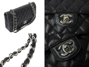 CHANEL シャネル マトラッセ キャビアスキン チェーンショルダーバッグ 13番台 シルバー金具 ブラック 美品 中古 4c067497cc