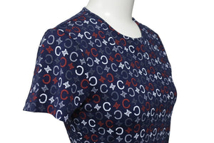 CELINE セリーヌ 半袖Tシャツ チビT マカダム柄 コットン スパンデックス ネイビー ホワイト レッド サイズS 美品 中古 4c067502
