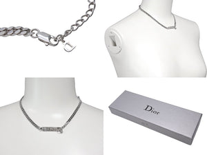 極美品 Dior ディオール ネックレス チョーカー 重量17.3g シルバーカラー メタル ラインストーン アクセサリー 中古 4c067540