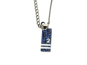 極美品 Christian Dior クリスチャンディオール トロッター プレート ネックレス ブルー メタル シルバー金具 10.8g ロゴ アクセサリー ジュエリー 中古 4c067547