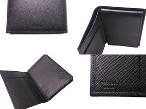 以前同様 PRADA プラダ 二つ折り財布 お札入れ カード入れ レザー ブラック 中古 4c067560 