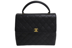 極美品 CHANEL シャネル マトラッセ ココマーク ハンドバッグ 7番台 フランス製 キャビアスキン ブラック ゴールド 中古 4c067602