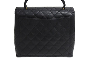極美品 CHANEL シャネル マトラッセ ココマーク ハンドバッグ 7番台 フランス製 キャビアスキン ブラック ゴールド 中古 4c067602